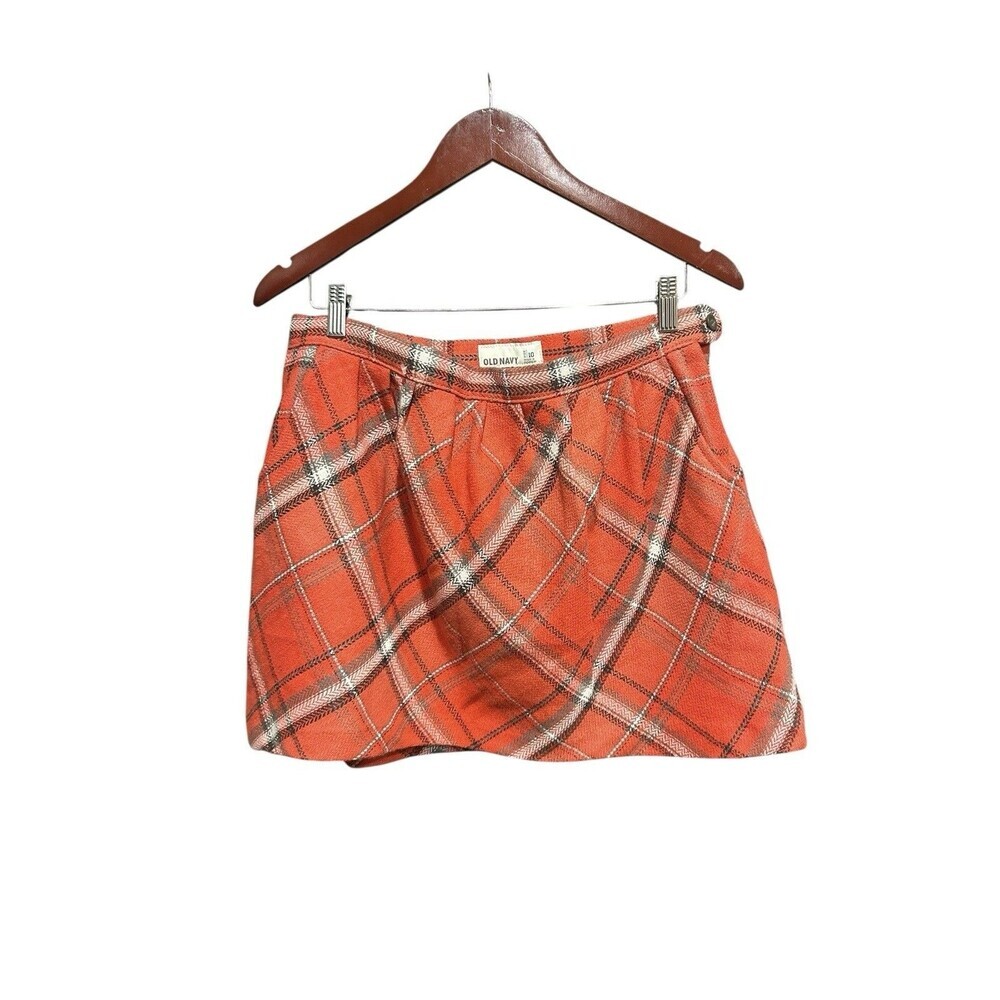 Vintage Old Navy Wool Skirt Plaid Mini SIze 10 Red 90s Y2K Academia School Girl - Picture 6 of 6
